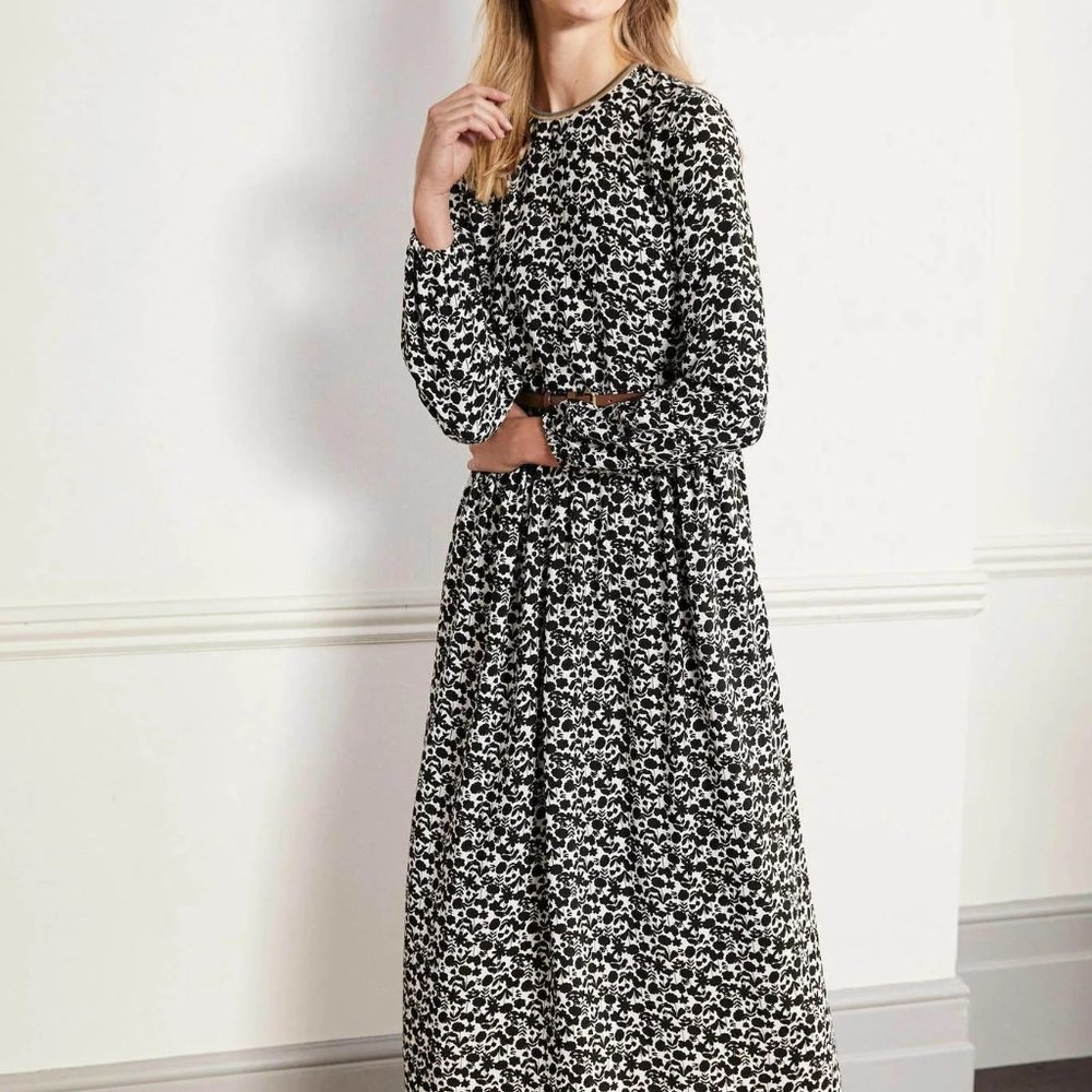 Black & White w/Colorful Trim Boden Maxi Floral Dress